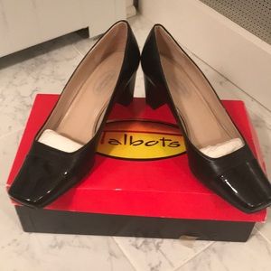Talbots black leather block heels- EUC